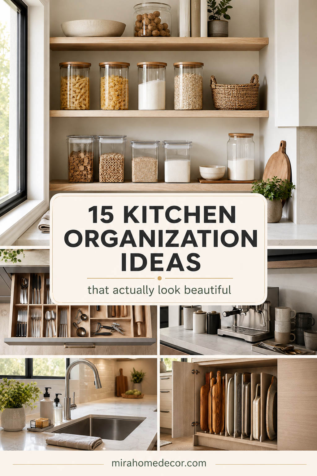 Pinterest pin for kitchen organization ideas that look beautiful