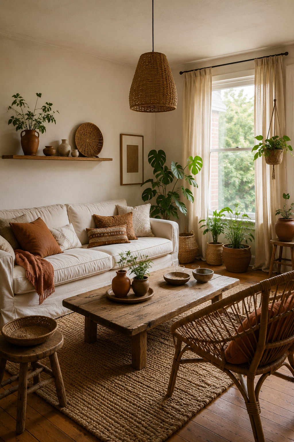 Pinterest pin with cozy boho living room ideas