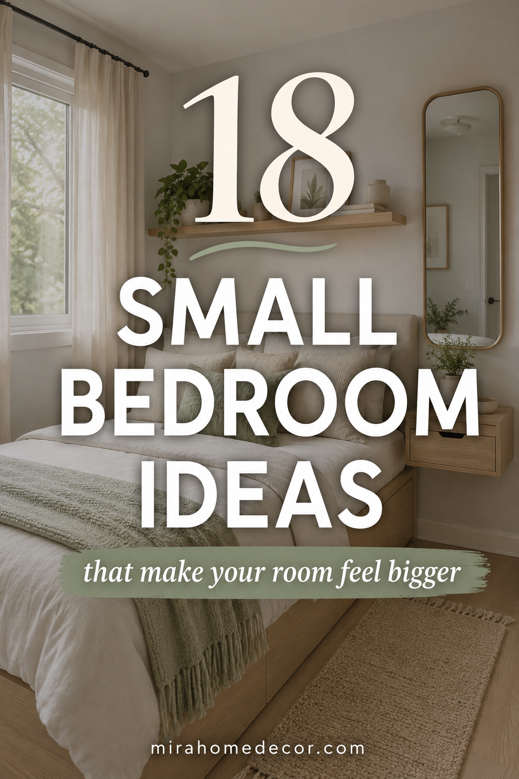 Pinterest pin with small bedroom ideas that make your room feel bigger