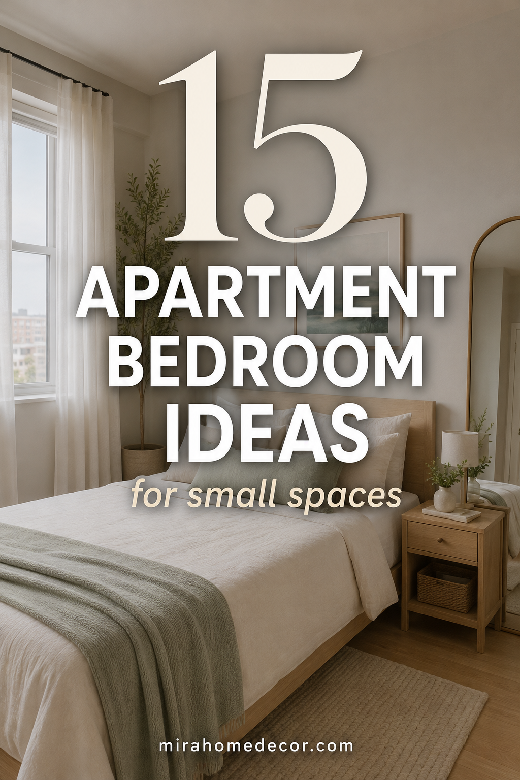 Pinterest pin with apartment bedroom ideas for small spaces