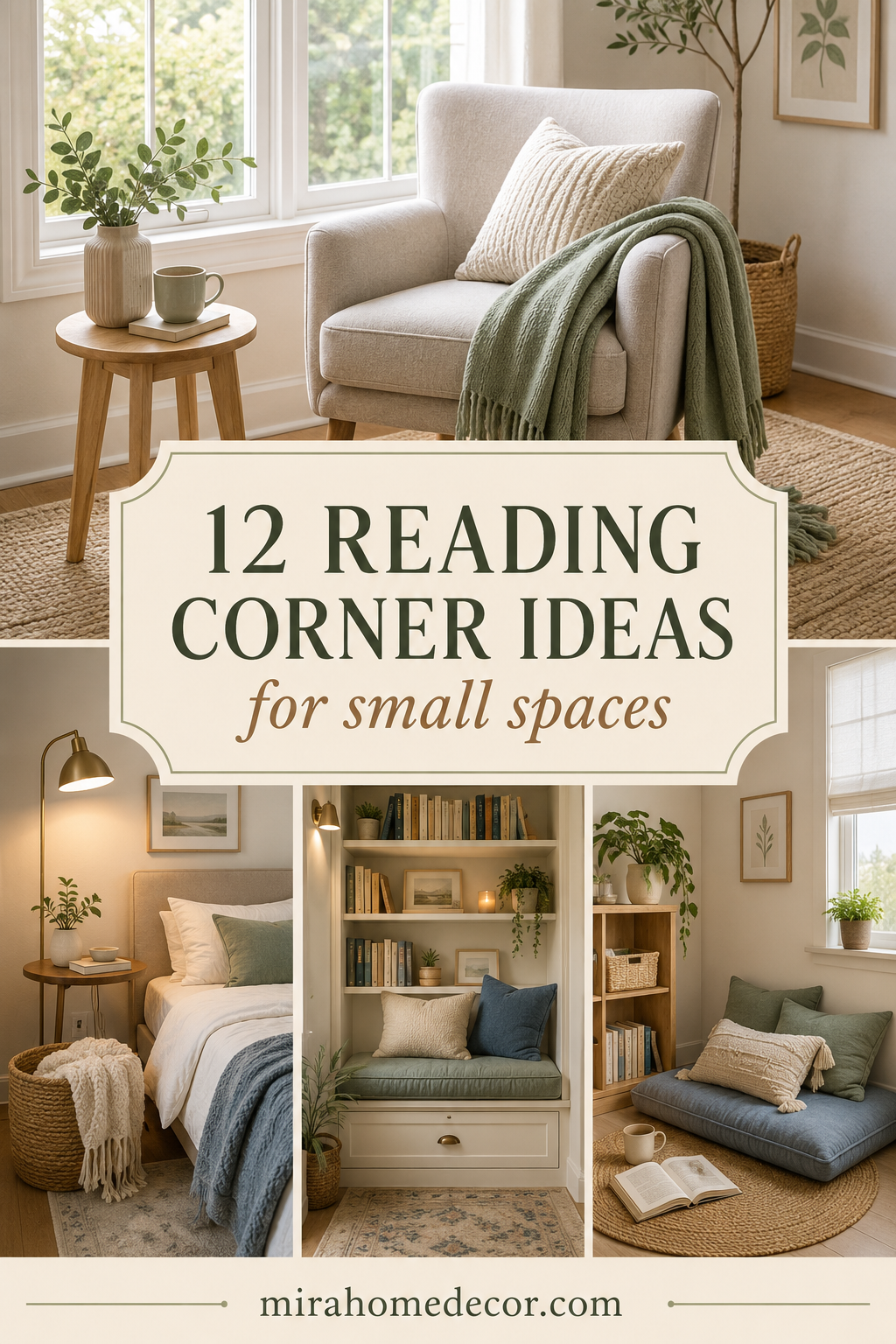 Pinterest pin for reading corner ideas for small spaces