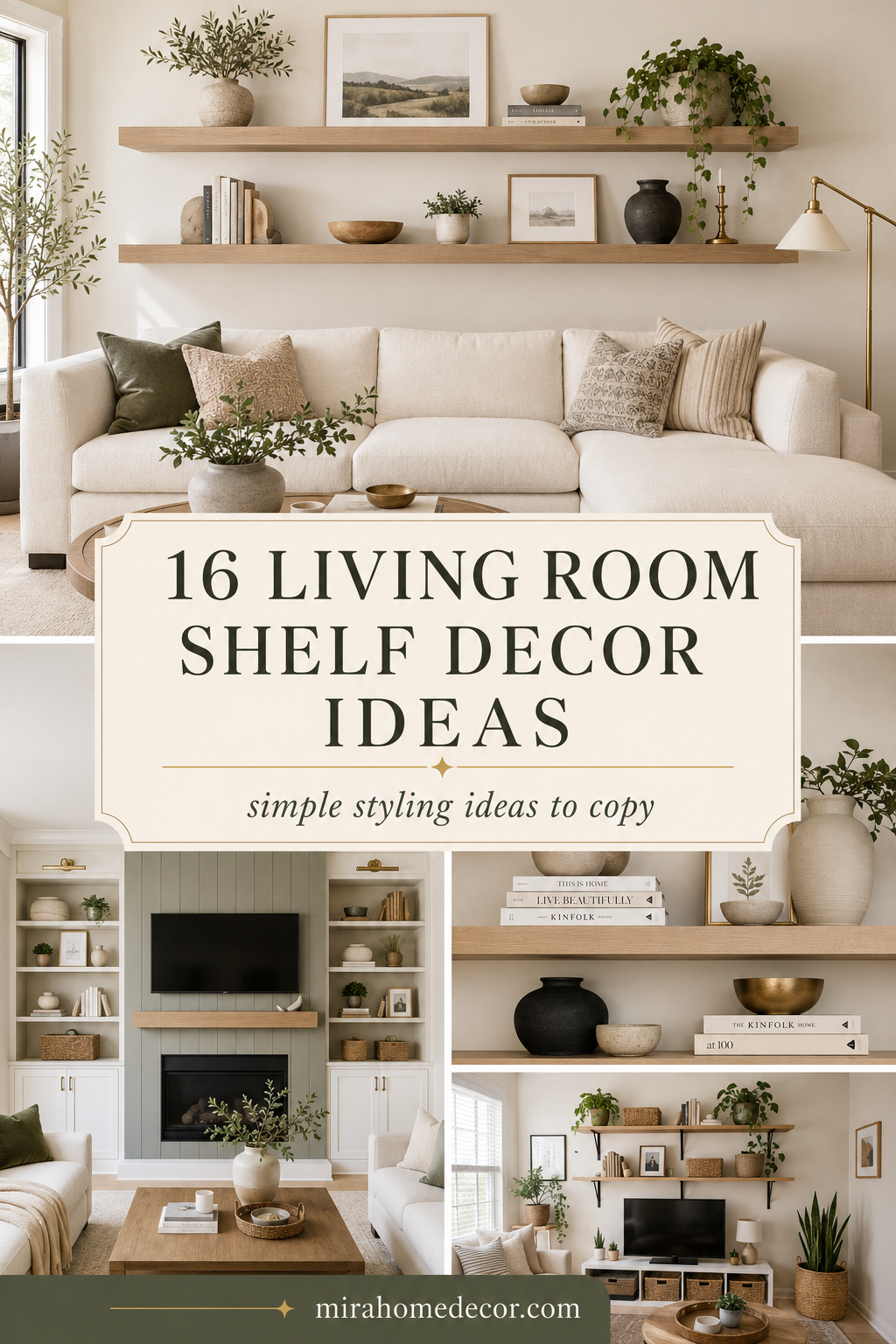 Pinterest pin for living room shelf decor ideas