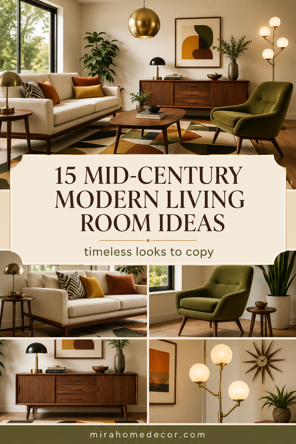 Pinterest pin for mid-century modern living room ideas