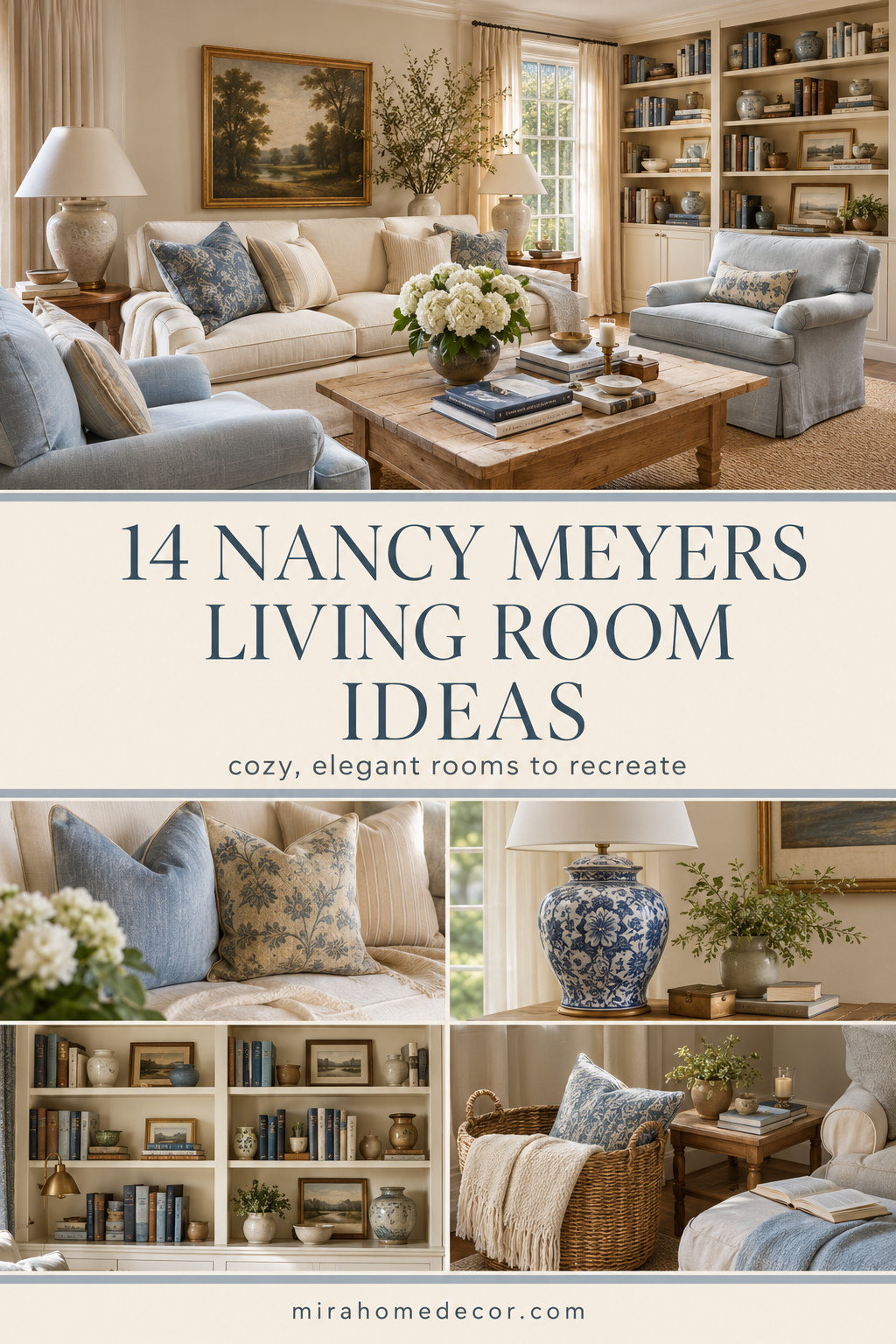 Pinterest pin for Nancy Meyers living room ideas