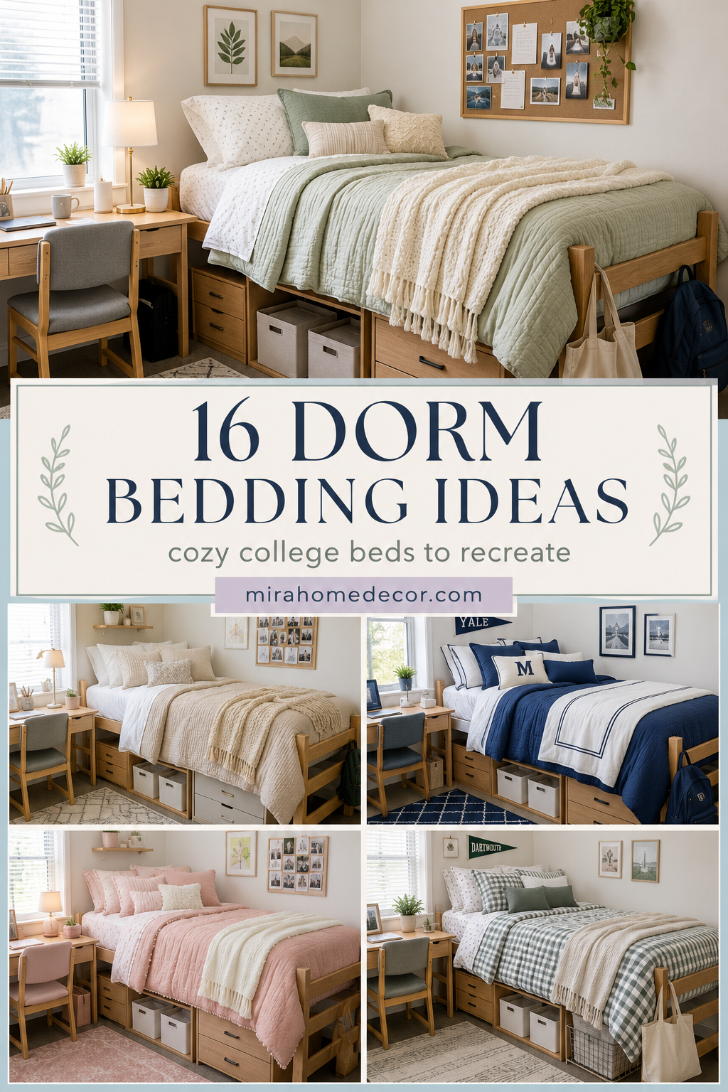 Pinterest pin for dorm bedding ideas