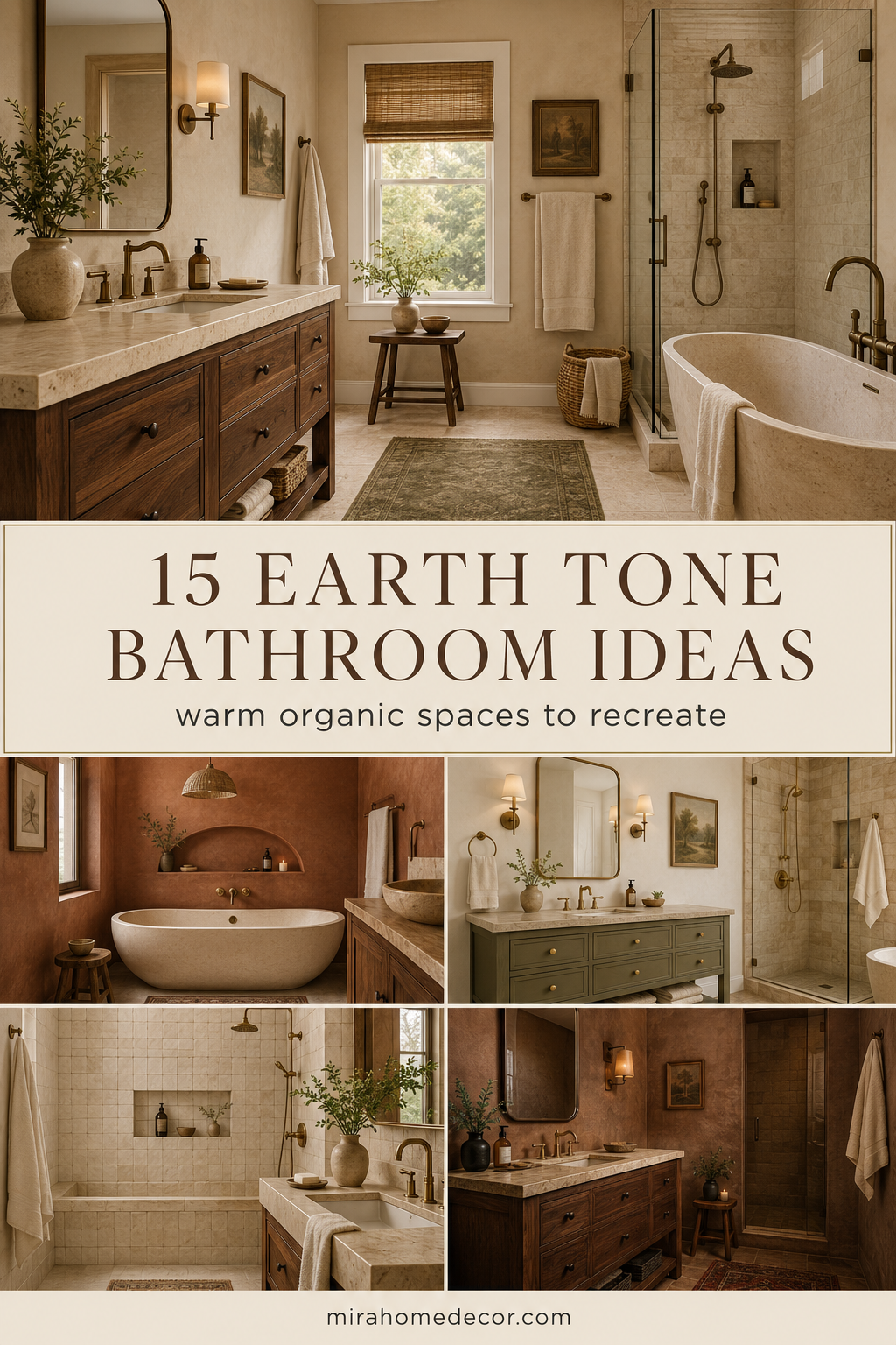 Pinterest pin for earth tone bathroom ideas