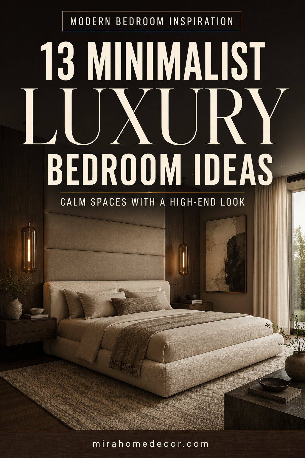Pinterest pin for minimalist luxury bedroom ideas