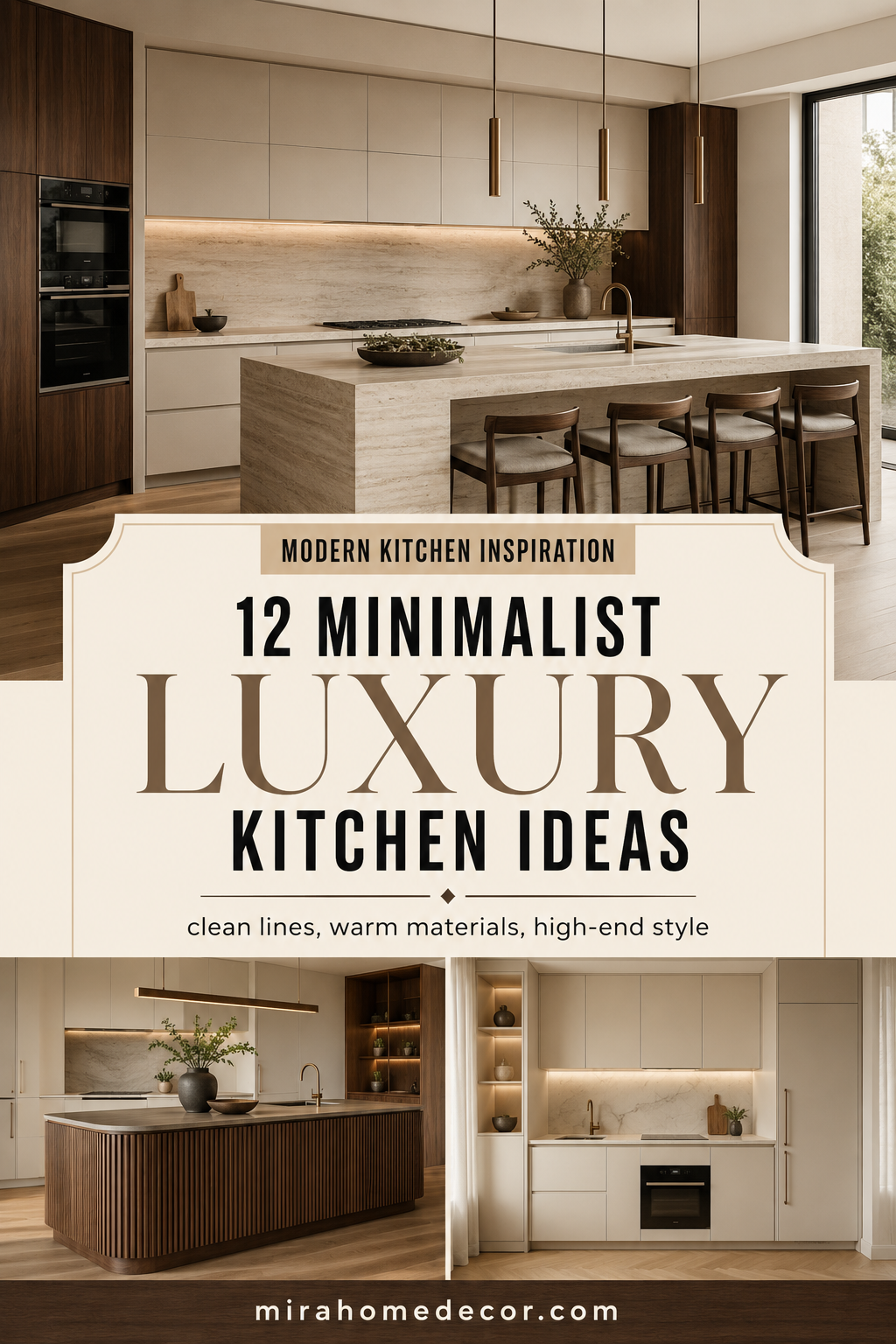 Pinterest pin for minimalist luxury kitchen ideas
