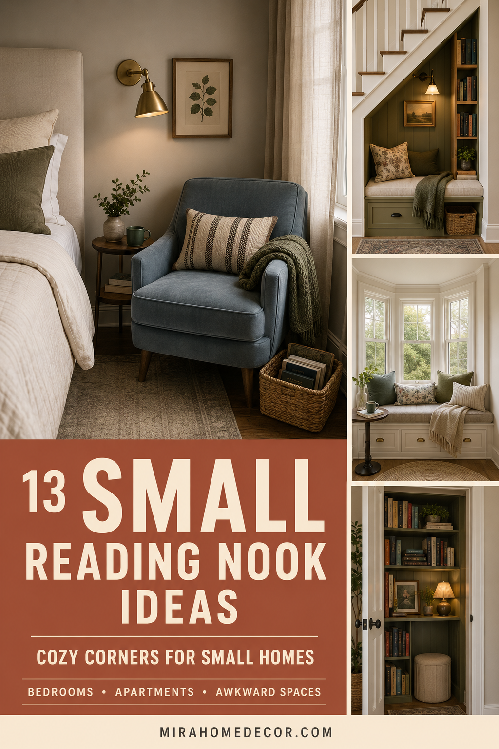 Pinterest pin for small reading nook ideas