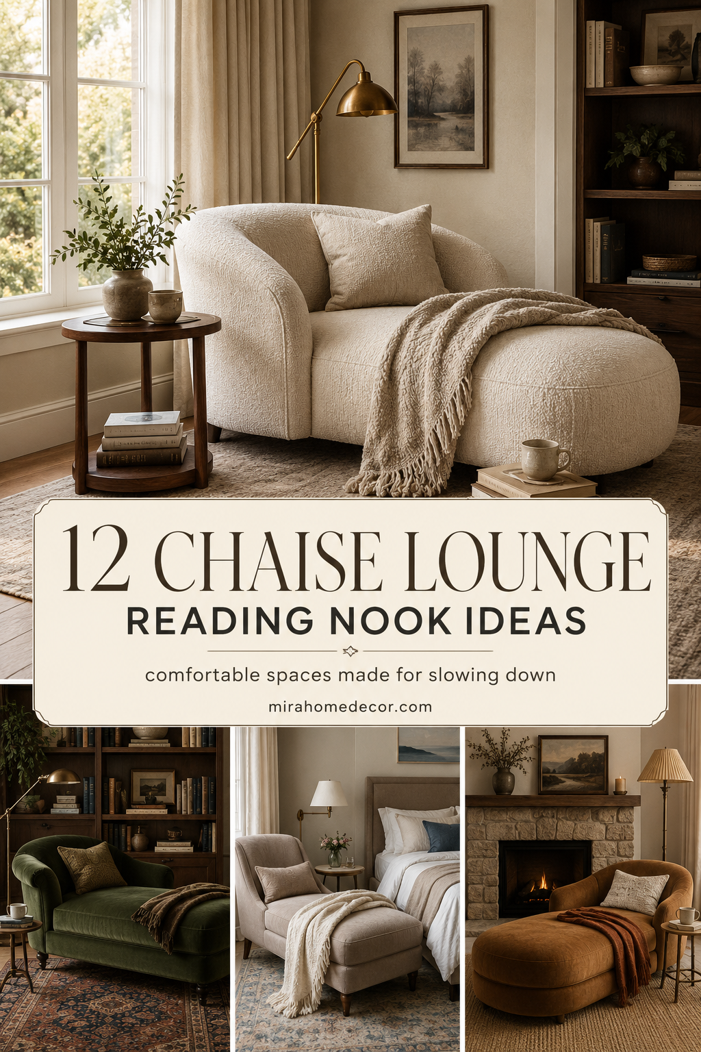 Pinterest pin for chaise lounge reading nook ideas