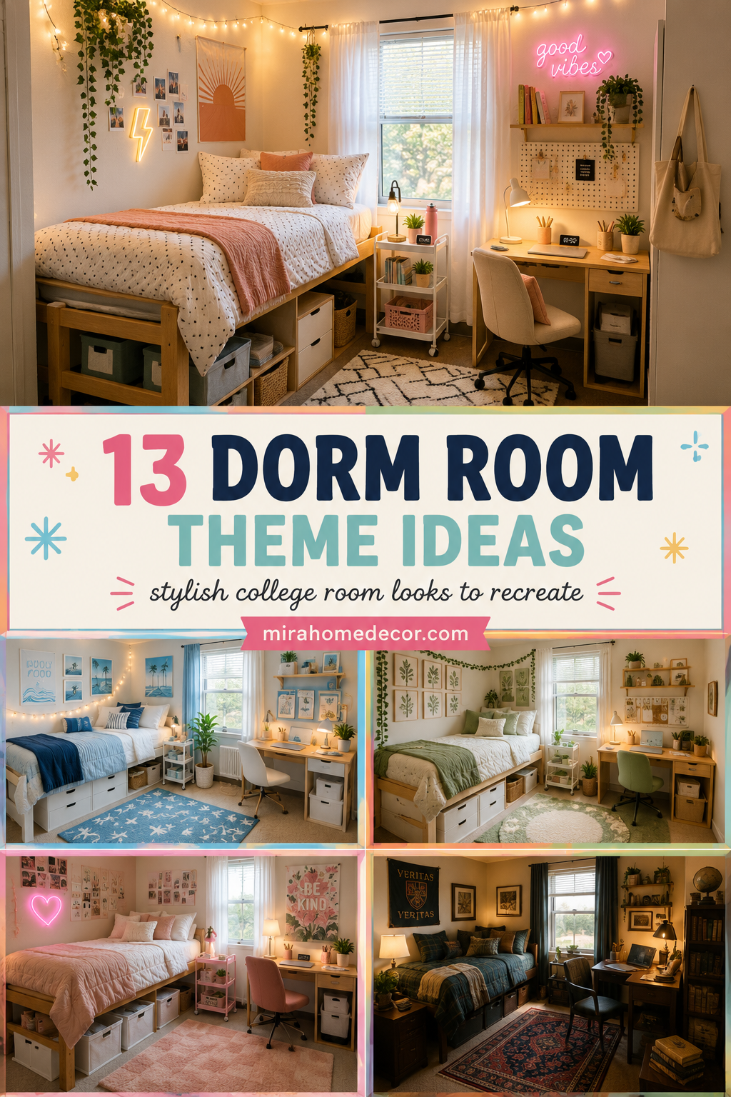 Pinterest pin for dorm room theme ideas