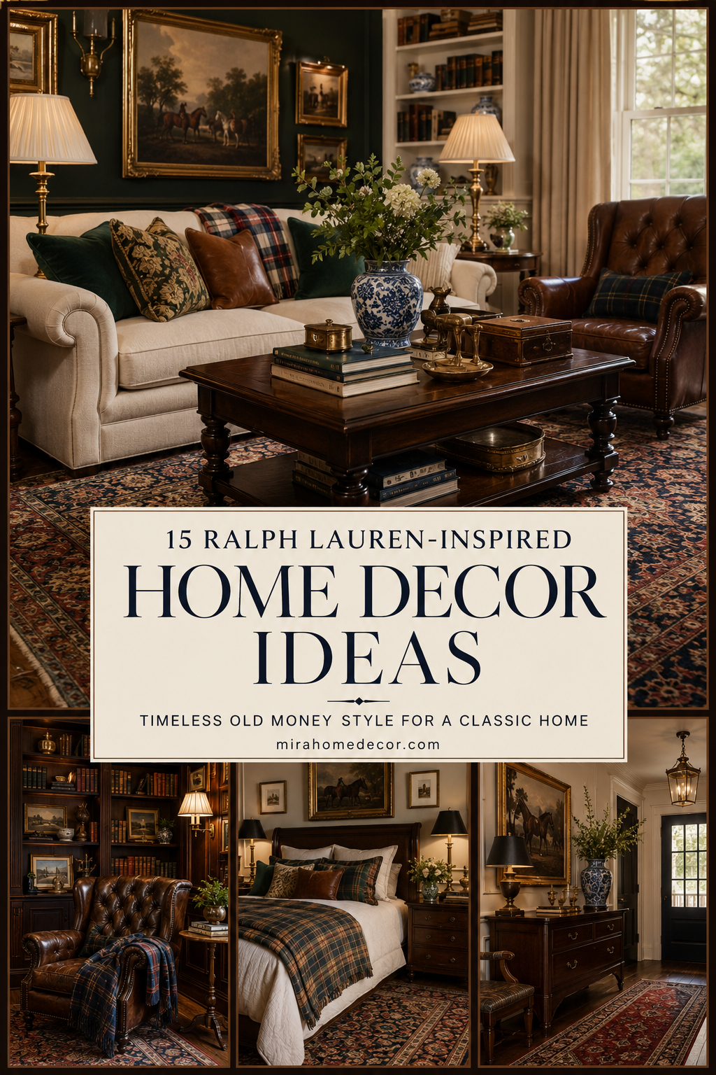 Pinterest pin for Ralph Lauren-inspired home decor ideas
