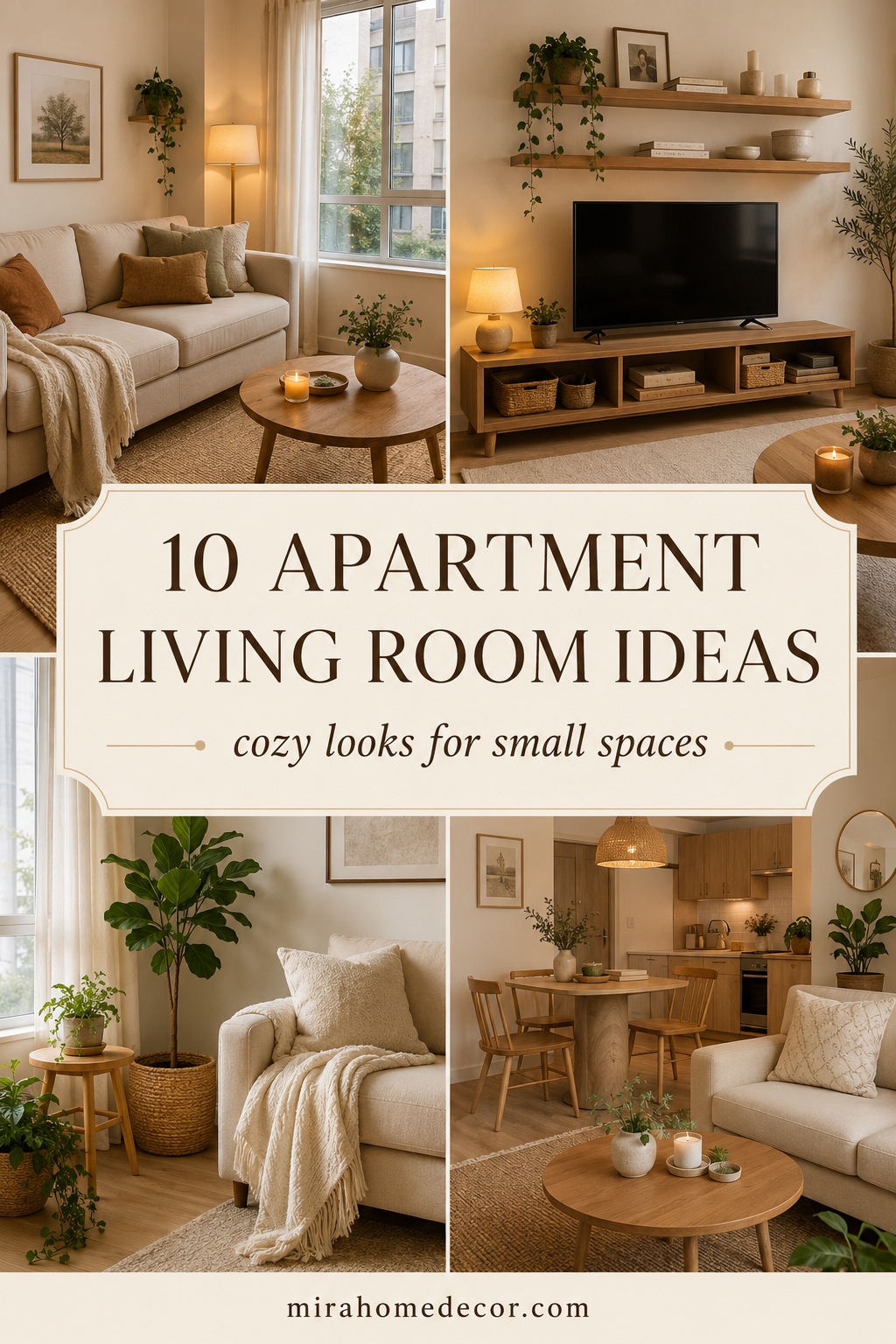 Pinterest pin with apartment living room ideas list