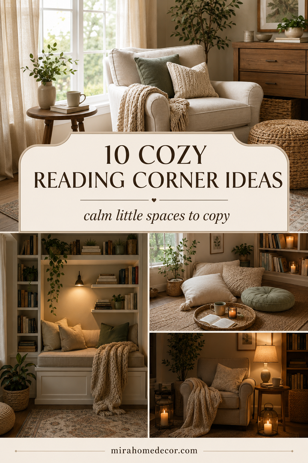 Pinterest pin with cozy reading corner ideas
