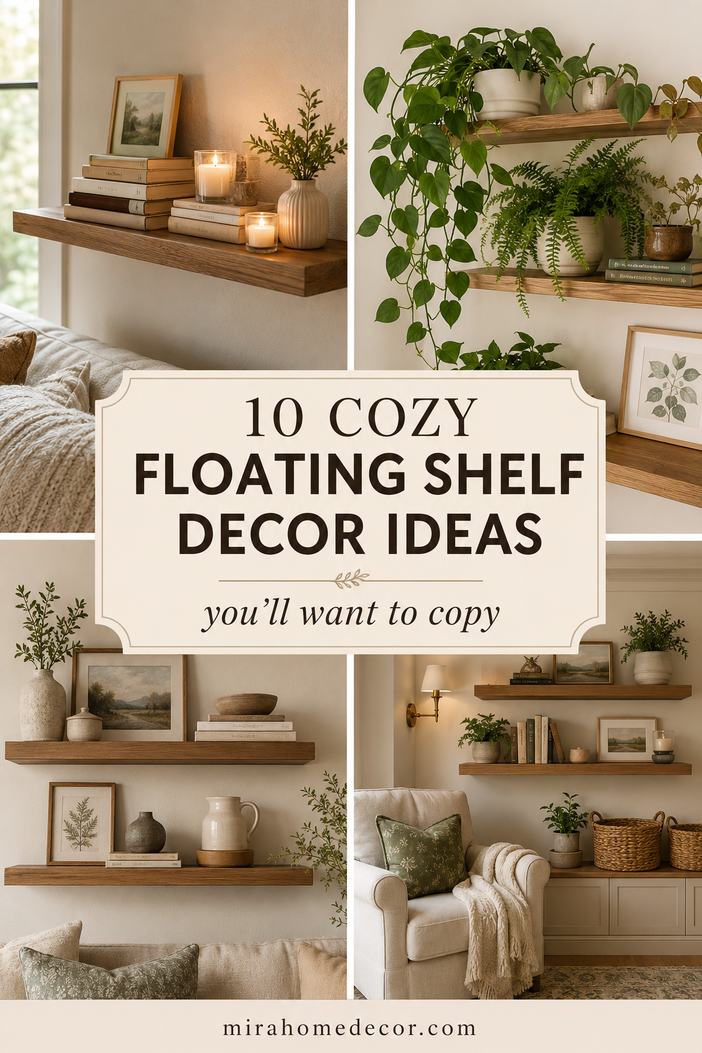 Pinterest pin for how to style floating shelves