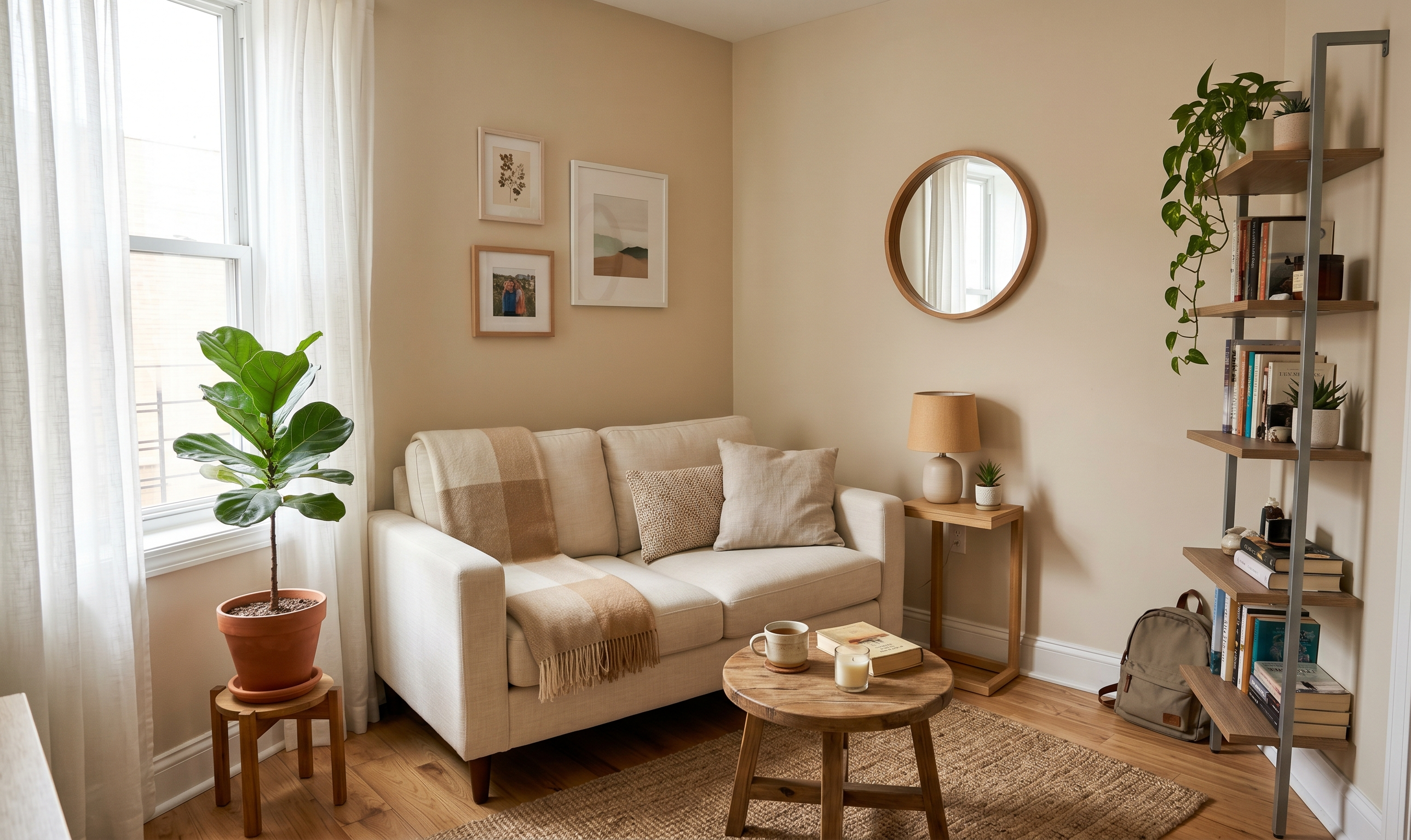 Small cozy living room with simple intentional decor